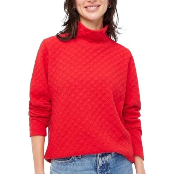J. Crew Tops - J.Crew Red quilted Mockneck Pullover Sweatshirt Size Medium